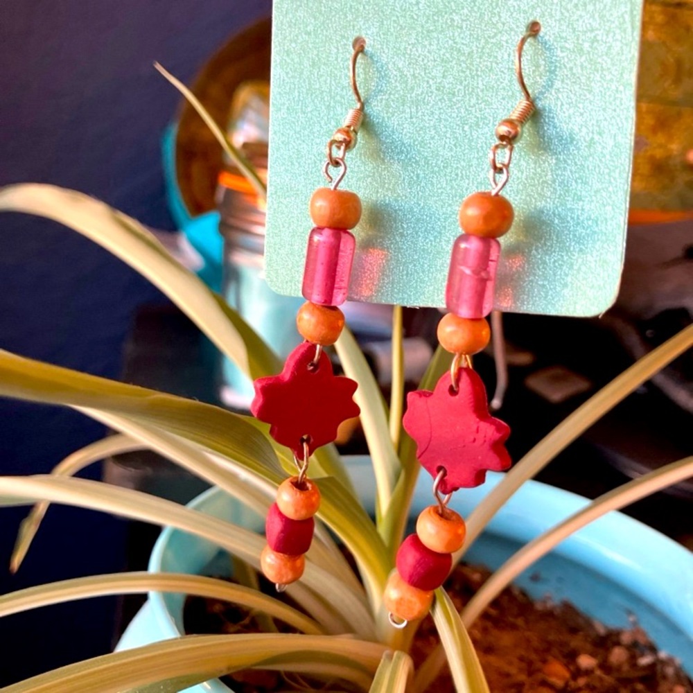 Red and Brown Beaded Earrings